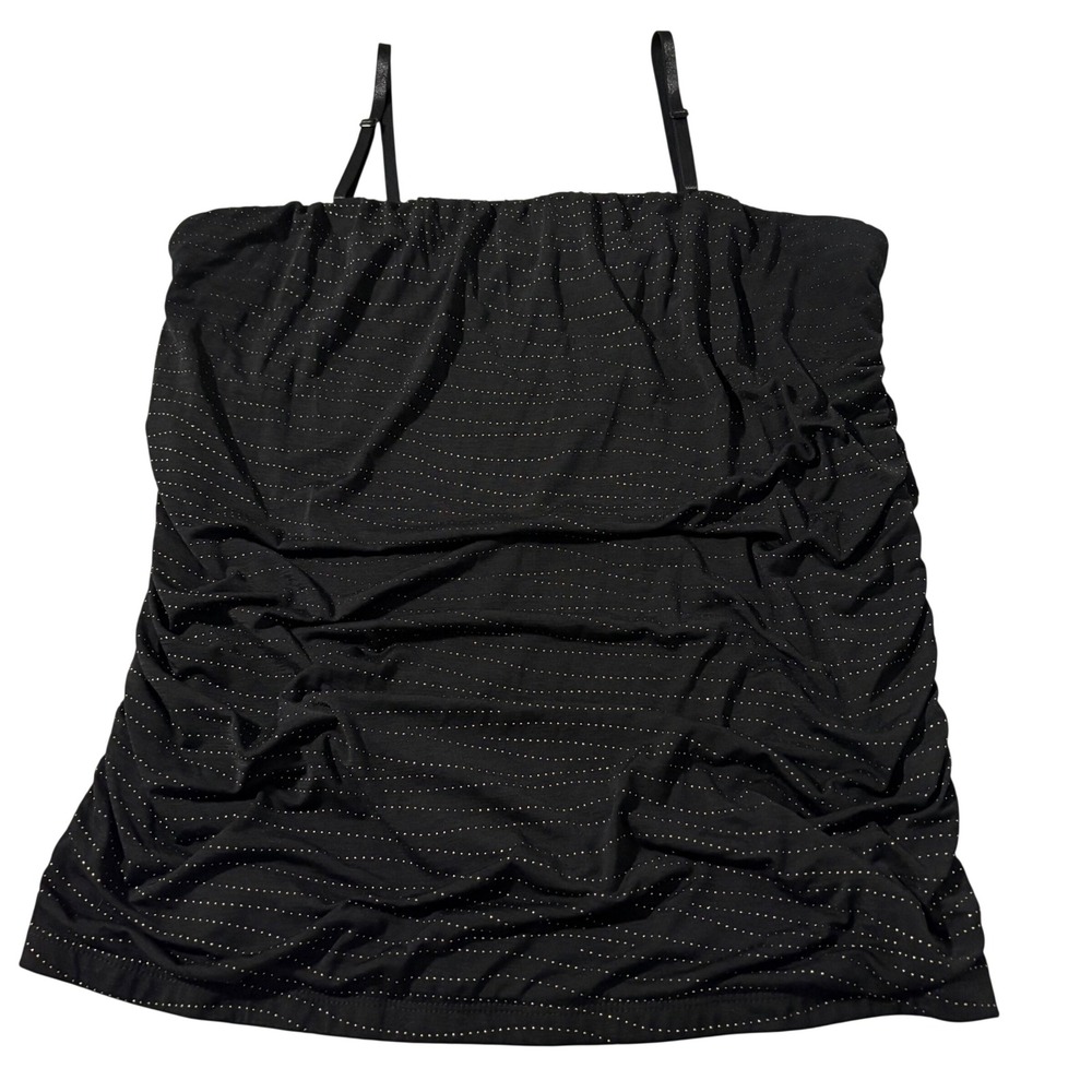Lane Bryant Womens Black Gold Metallic Pin Dot Ruched Camisole Top Plus Sz 14/16